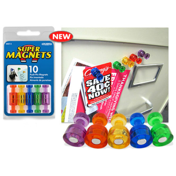 Master Magnetics 08013 Powerful Push Pin Magnets, Assorted Colors, 10-Count