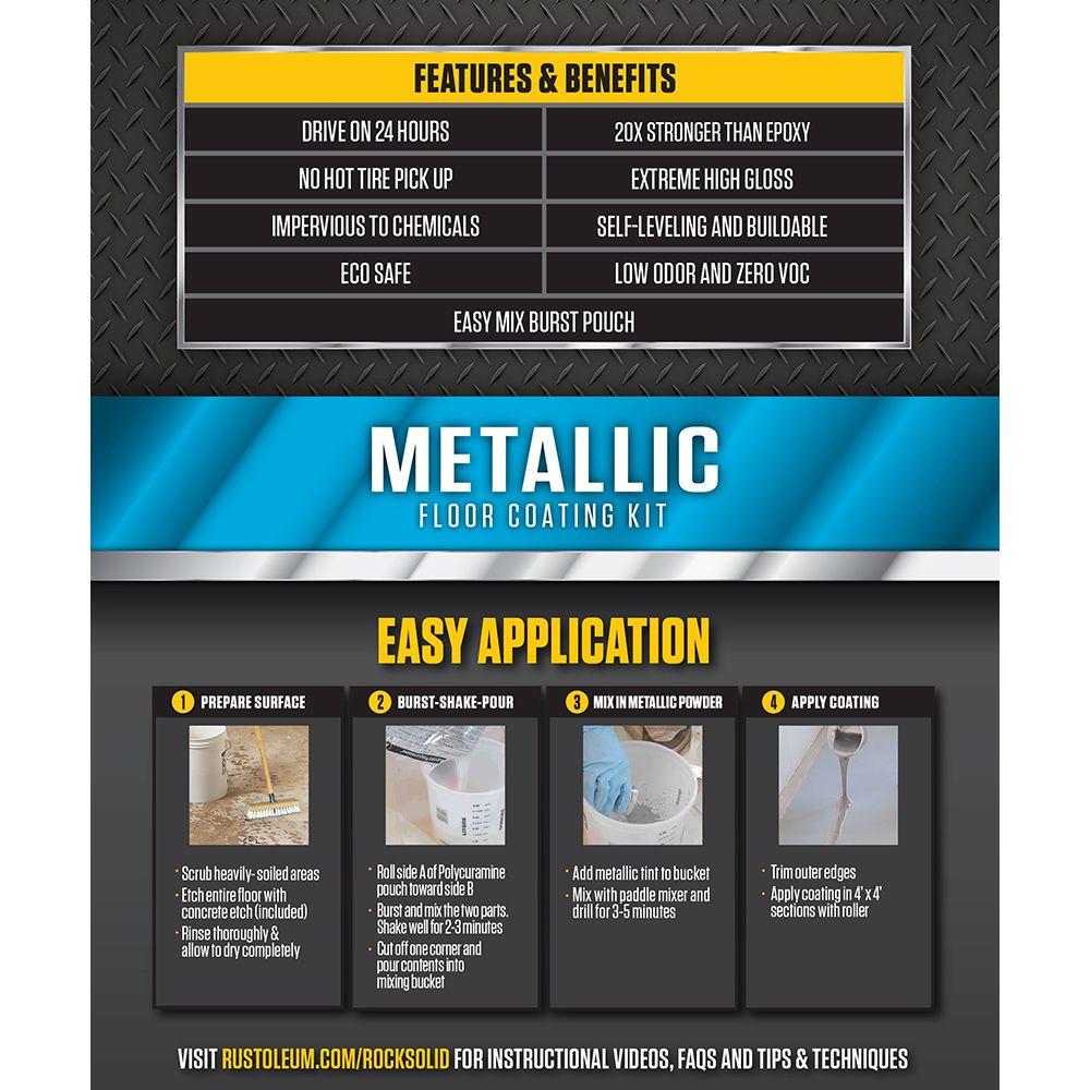 Rust-Oleum® 286893 RockSolid® Metallic Floor Coating Kit, Silver Bullet, 70 Oz