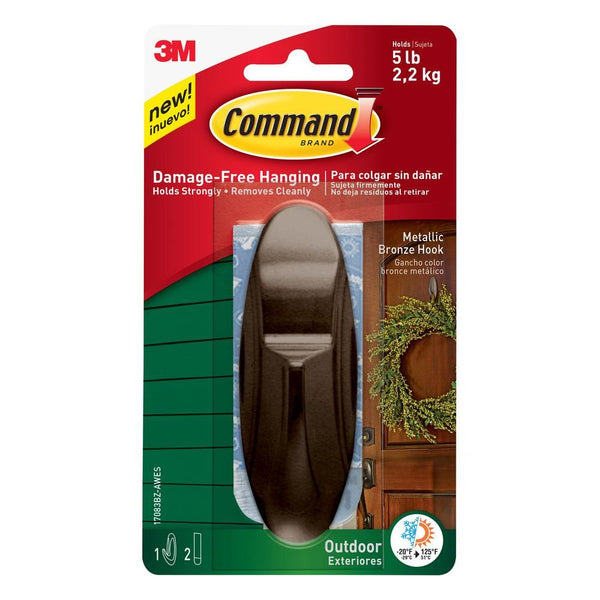 Command™ 17083BZ-AWES Outdoor Designer Hook w/ 2-Strips, Metallic Bronze, Large