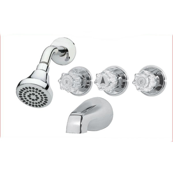 BayPointe™ 623437CA Three Acrylic Handle Tub & Shower Faucet, Chrome Finish