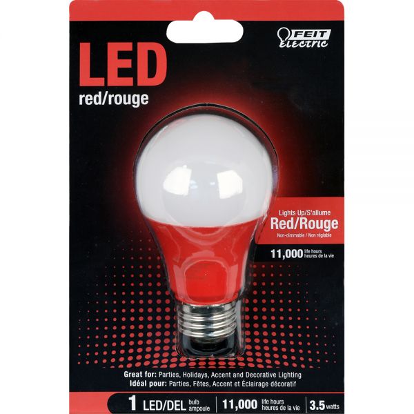 Feit Electric A19/R/10KLED Non-Dimmable Red Light LED Bulb, A19 Shape, 120V, 3W