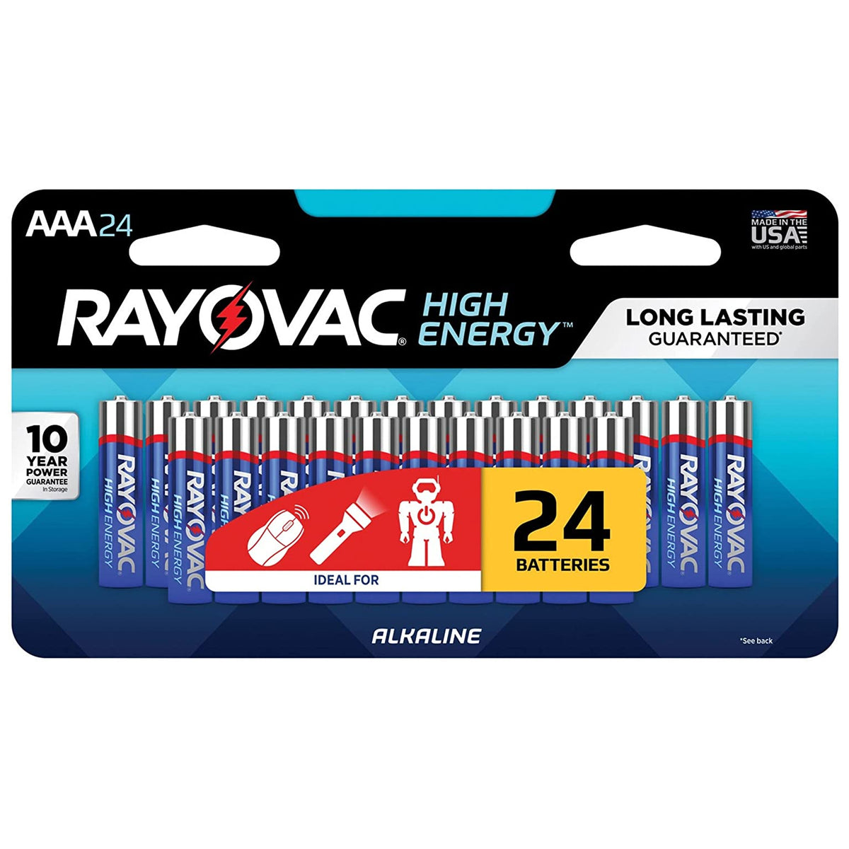 Rayovac 824-24LTJ High Energy Alkaline AAA Batteries, 24-Count