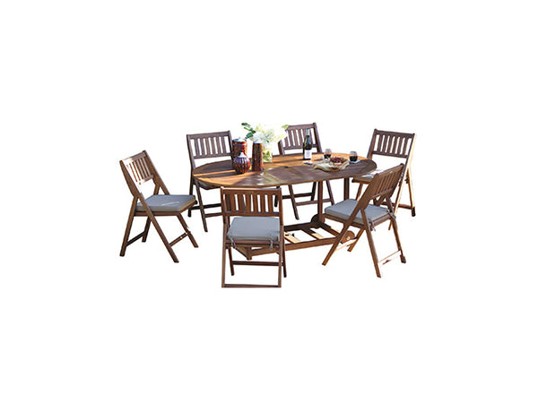 Outdoor Interiors® S10555 Original Oval Fold & Store Dining Set with Biege Cushions, 7-Piece