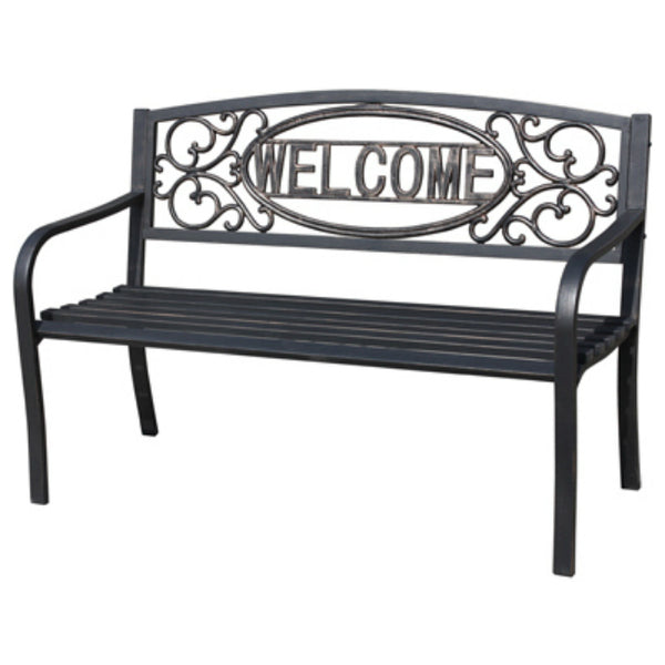 Four Seasons Courtyard IP-D1812BK-2 Welcome Steel Frame Park Bench, 500 Lbs
