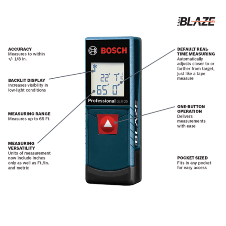 Bosch GLM 20 Precision Technology Laser Measure, 65'