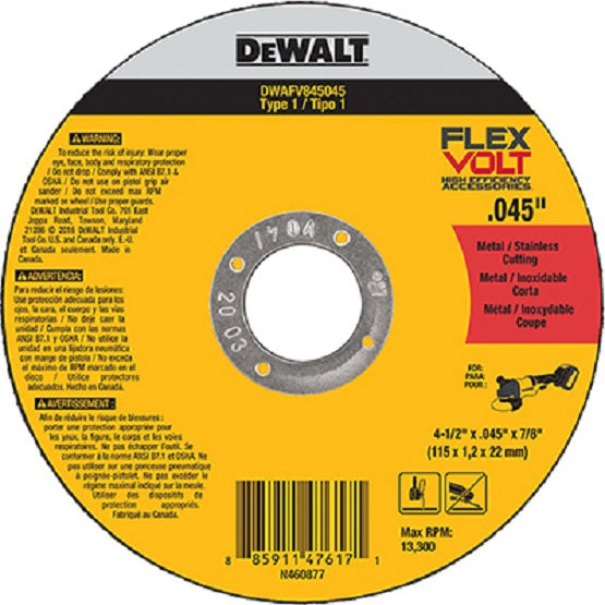 DeWalt® DWAFV845045 Flexvolt Metal Cutting Wheels, Type 1