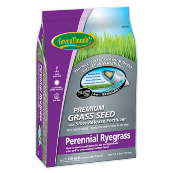 Green Thumb® GREUN205 Premium Coated Perennial Ryegrass Seed, 7 Lb