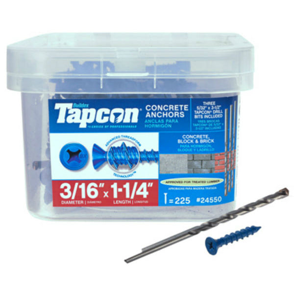 Tapcon® 24550 Blue Climaseal® Flat Head Concrete Anchors, 3/16" x 1-1/4", 225 Pk