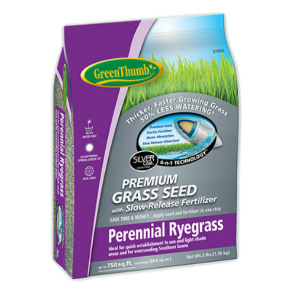 Green Thumb® GREUN200 Premium Coated Perennial Ryegrass Seed, 3 Lb