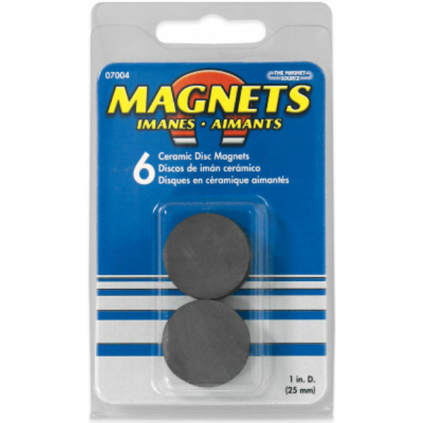 The Magnet Source 07004 Ceramic Disc Magnets, 1"D x 0.15625" Thick, 6-Piece