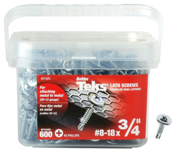 Teks 21525 Phillips Head Metal-To-Metal Lath Screws, #8-18 x 3/4", 600 Pack