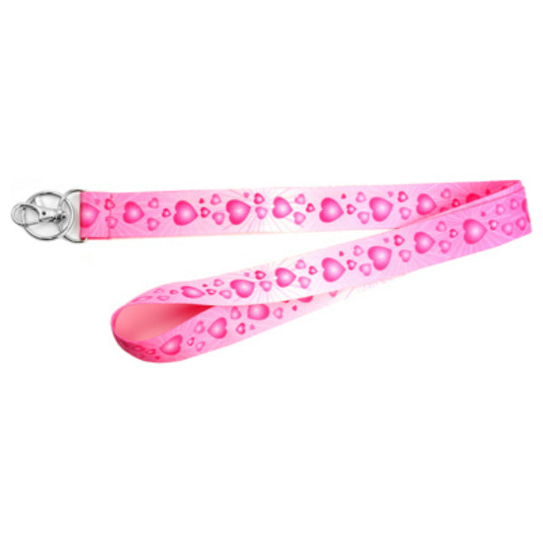 Hy-Ko LAN-107 Lanyard with Metal Clip, Pink Hearts, 18" x 1"