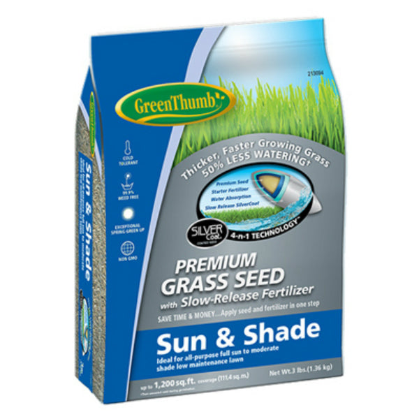 Green Thumb® GREUN160 Premium Coated Sun & Shade Grass Seed, 3 Lb
