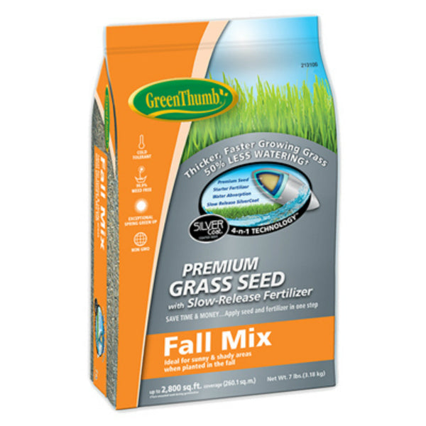 Green Thumb® GREUN225 Premium Coated Turfgrass Seed Mixture, Fall Mix, 7 Lb