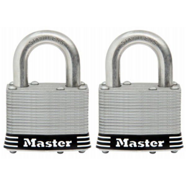 Master Lock 5SSTHC Laminated Padlock with 1" Stainless Steel Shackle, 2", 2 Pk