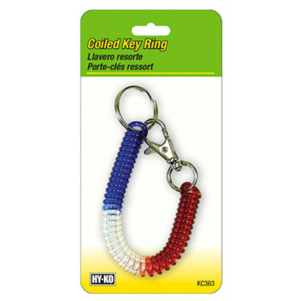 Hy-Ko KC363 Red White & Blue Coiled Key Ring with Metal Clip