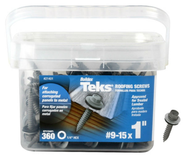 Teks 21401 Hex Head Corrugated Panel-To-Metal Roofing Screws, #9-15 x 1", 360 Pk