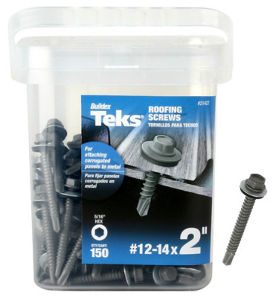 Teks 21427 Hex Head Corrugated Panel-To-Metal Roofing Screws, #12-14 x 2", 150-Pk