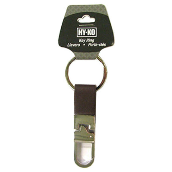 Hy-Ko KHO732 Clip Key Ring with Silver Metal & Brown Leather
