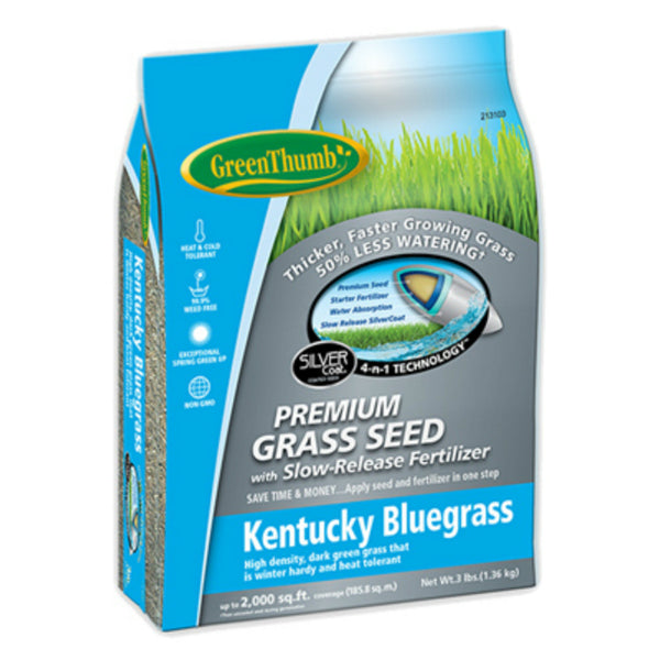 Green Thumb® GREUN210 Premium Kentucky Bluegrass Seed w/ Fertilizer, 3 Lbs