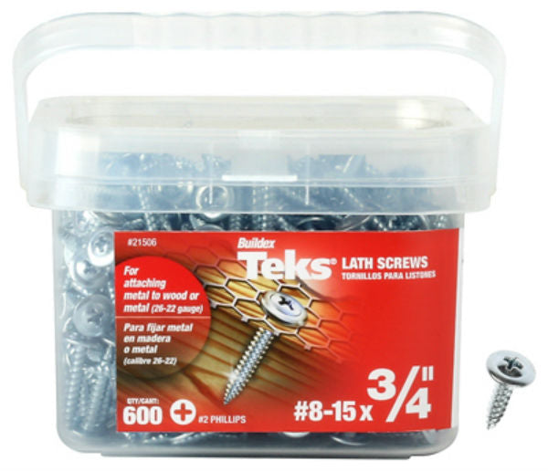 Teks 21506 No Pre-Drilling Lath Point Screws, #8-15 x 3/4", #2 Phillips, 600-Pk