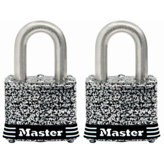 Master Lock® 3SSTHC Laminated Padlock w/ Stainless Steel Shackle, 1-1/2", 2 Pack