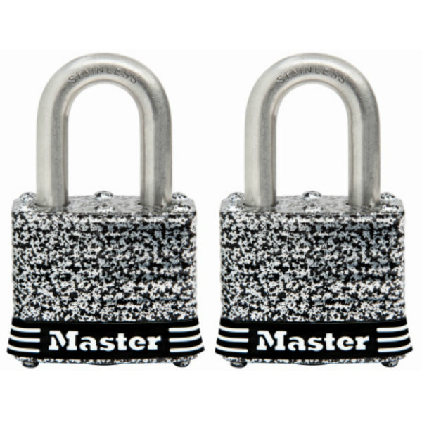 Master Lock® 3SSTHC Laminated Padlock w/ Stainless Steel Shackle, 1-1/2", 2 Pack