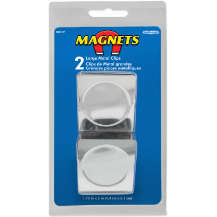 The Magnet Source™ 08019 Chrome Plated Large Metal Magnetic Clips, 1.75"x2", 2 PC