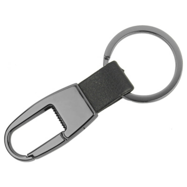Hy-Ko KHO719 Gun Metal Clip & Leather Strap Keychain with Oxidized Finish