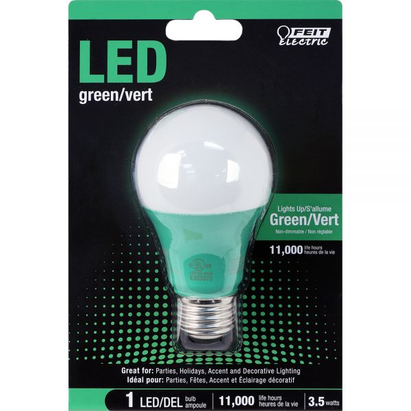 Feit Electric® A19/G/10KLED Non-Dimmable Green LED Bulb, A19 Shape, 3.5W
