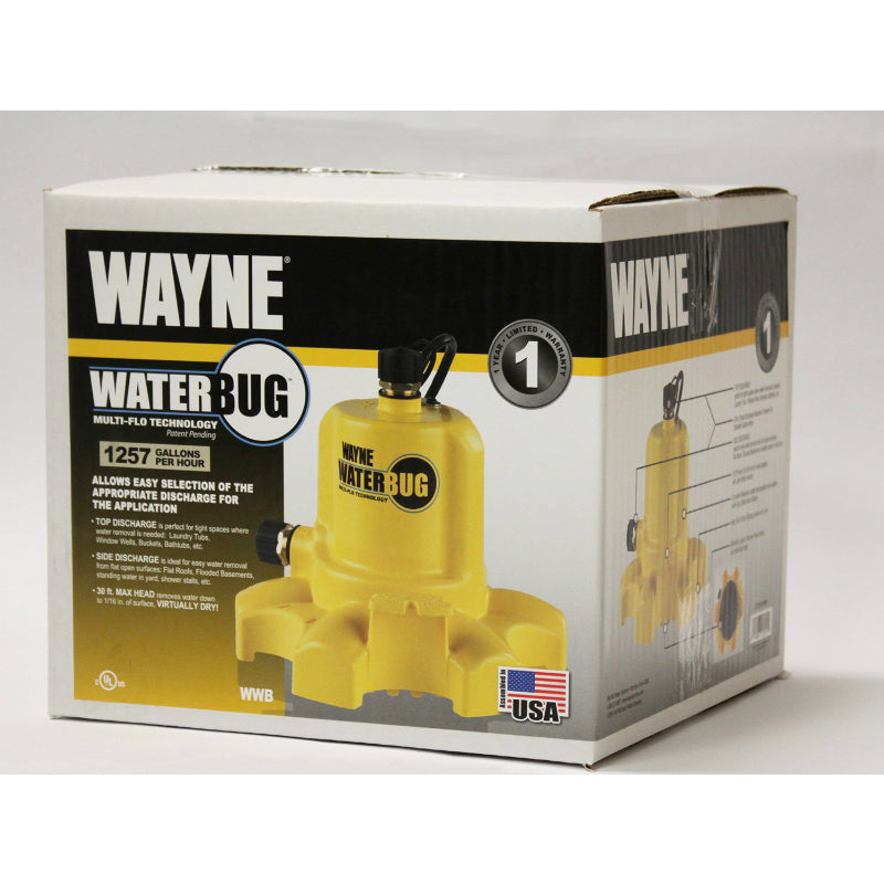 Wayne WWB WaterBUG Portable Electric Utility Pump w/Multi-Flo Technology, 1/6 HP