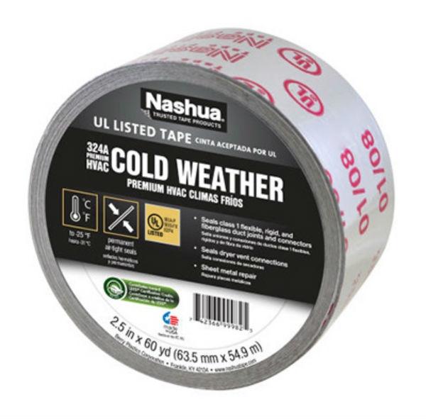 Nashua® 1375485 Premium HVAC 324A Cold Weather Foil Tape, Silver, 2.5" x 60 YD