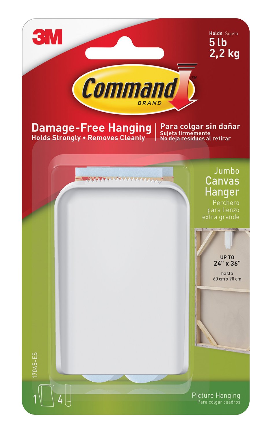 Command™ 17045-ES Jumbo Canvas Hanger, White, 5 Lbs Capacity