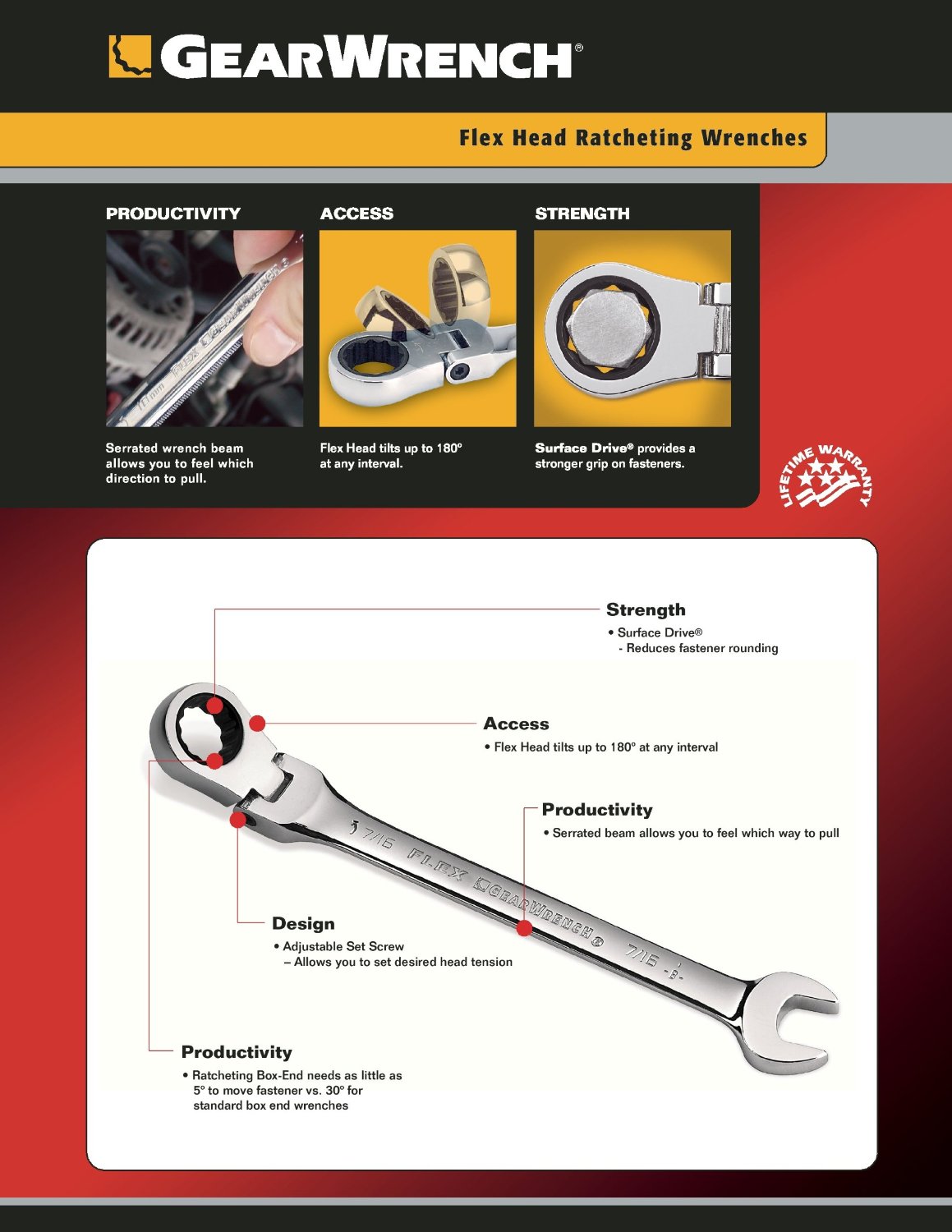 GearWrench® 9900 Metric Flex-Head Combination Ratcheting Wrench Set, 7-Piece