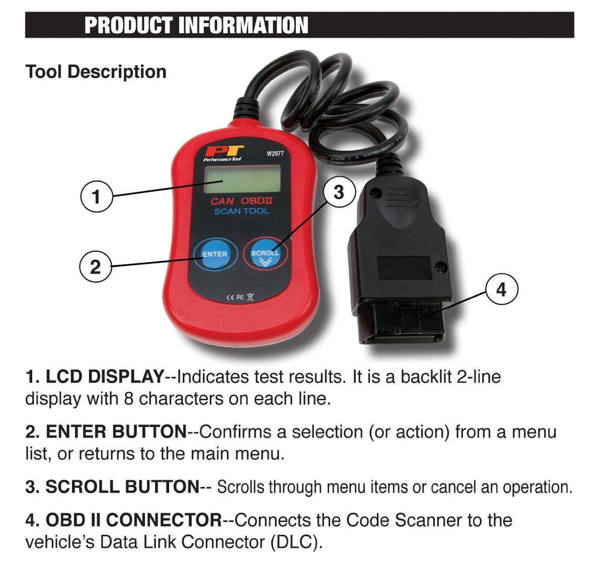 Performance Tool® W2977 CAN OBDII Diagnostic Scan Tool