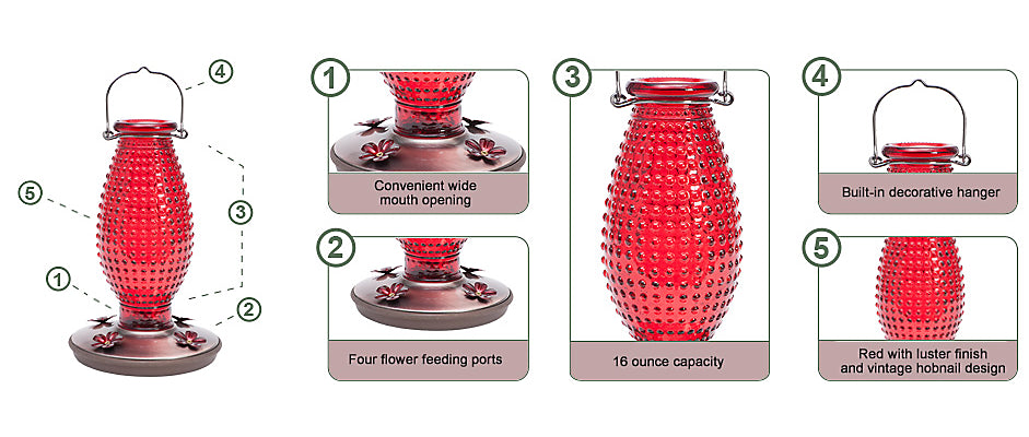 Perky-Pet® 8130-2 Red Hobnail Vintage Hummingbird Feeder, 16 Oz