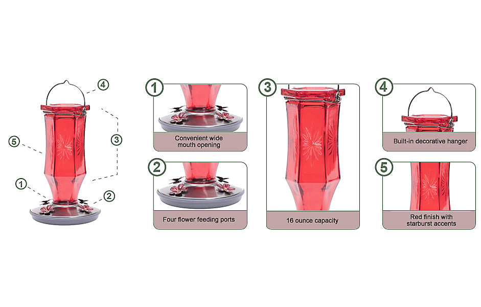 Perky-Pet® 8139-2 Ruby Starburst Vintage Hummingbird Feeder, 16 Oz