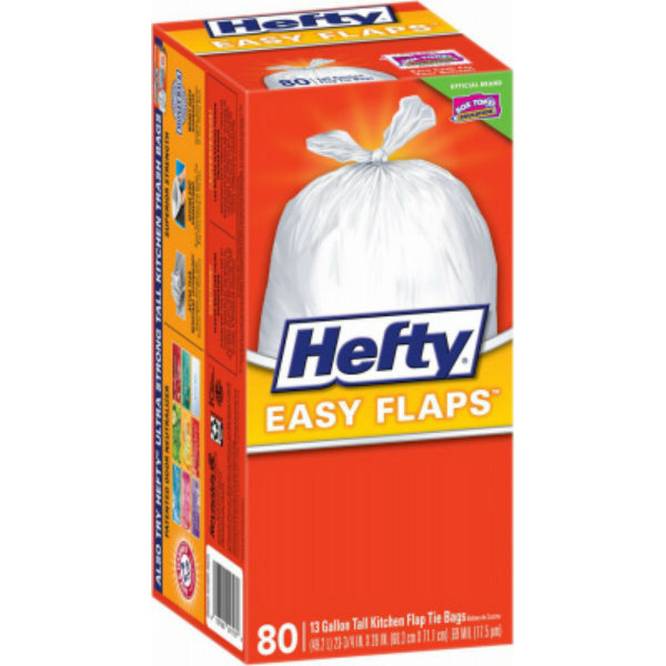 Hefty® E84563 Easy Flaps™ Tall Kitchen Flap Tie Bags, White, 13-Gallon, 80-Ct