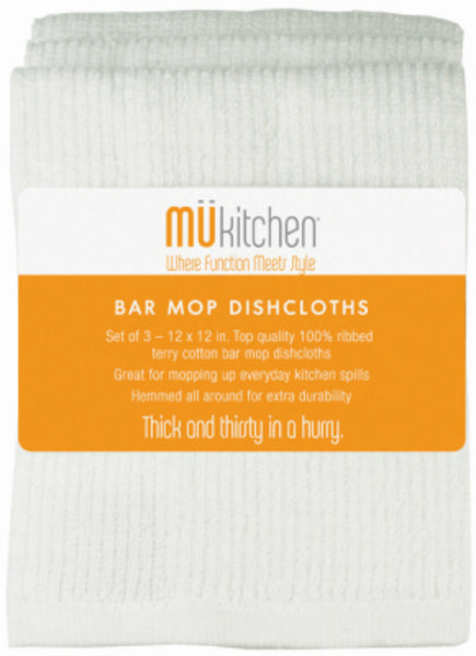 Mukitchen® 6610-1200 Cotton Bar Mop Dish Cloth, 3 Pack, 12" x 12"