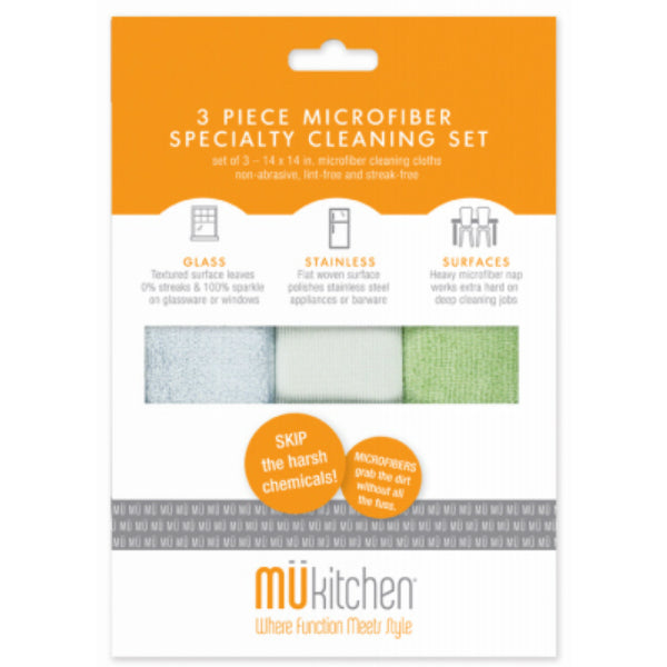 Mukitchen® 6650-1100 Microfiber Specialty Cleaning Set, 3-Piece, 14" x 14"