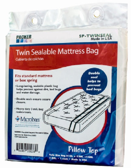 Packer One™ SP-TWINSEAL Full Twin Sealable Microban Mattress Bag, 91" x 52" x 14"