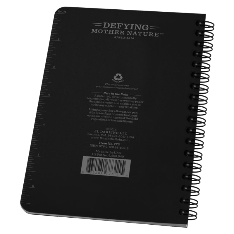 Rite in the Rain® 773 All-Weather Black Side-Spiral Notebook, 4-5/8" x 7"