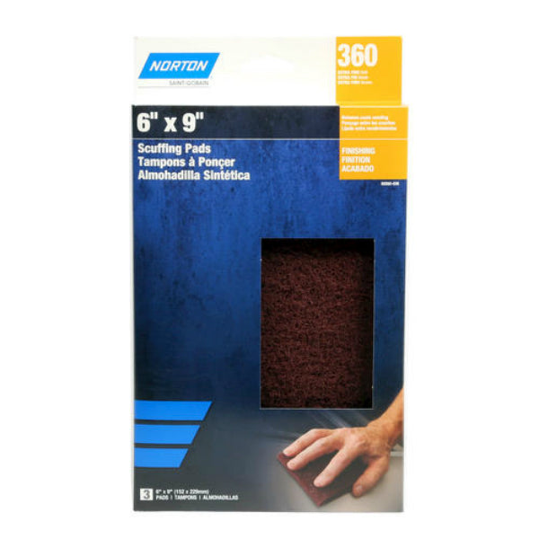 Norton® 50260-038 Maroon Scuffing Pads, 360-Grit, 6" x 9", 3-Pack