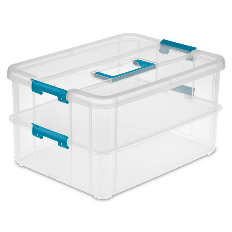 Sterilite® 14228604 Stack & Carry 2-Layer Handle Box with Divider Tray