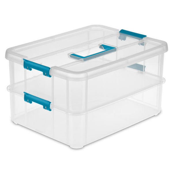 Sterilite® 14228604 Stack & Carry 2-Layer Handle Box with Divider Tray