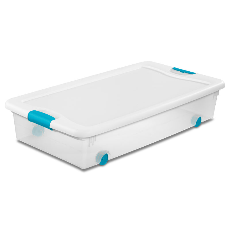 Sterilite 14988004 Wheeled Latching Box with Hinging Lid, 56 Qt