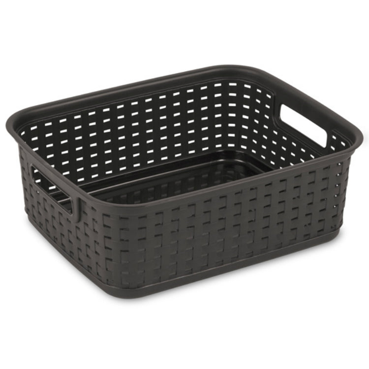 Sterilite® 12726P06 Wicker Look Short Weave Basket, Plastic, Espresso