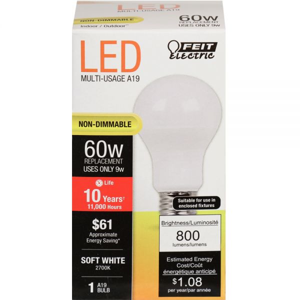 Feit Electric® A800/827/10KLED/4 Non-Dimmable LED Bulb, Soft White, 9W, 4-Pack