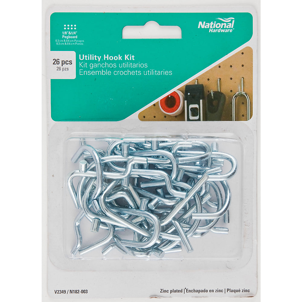 National Hardware® N182-003 Zinc Plated Utility Hook Kit, Assorted, Steel, 26 Pc