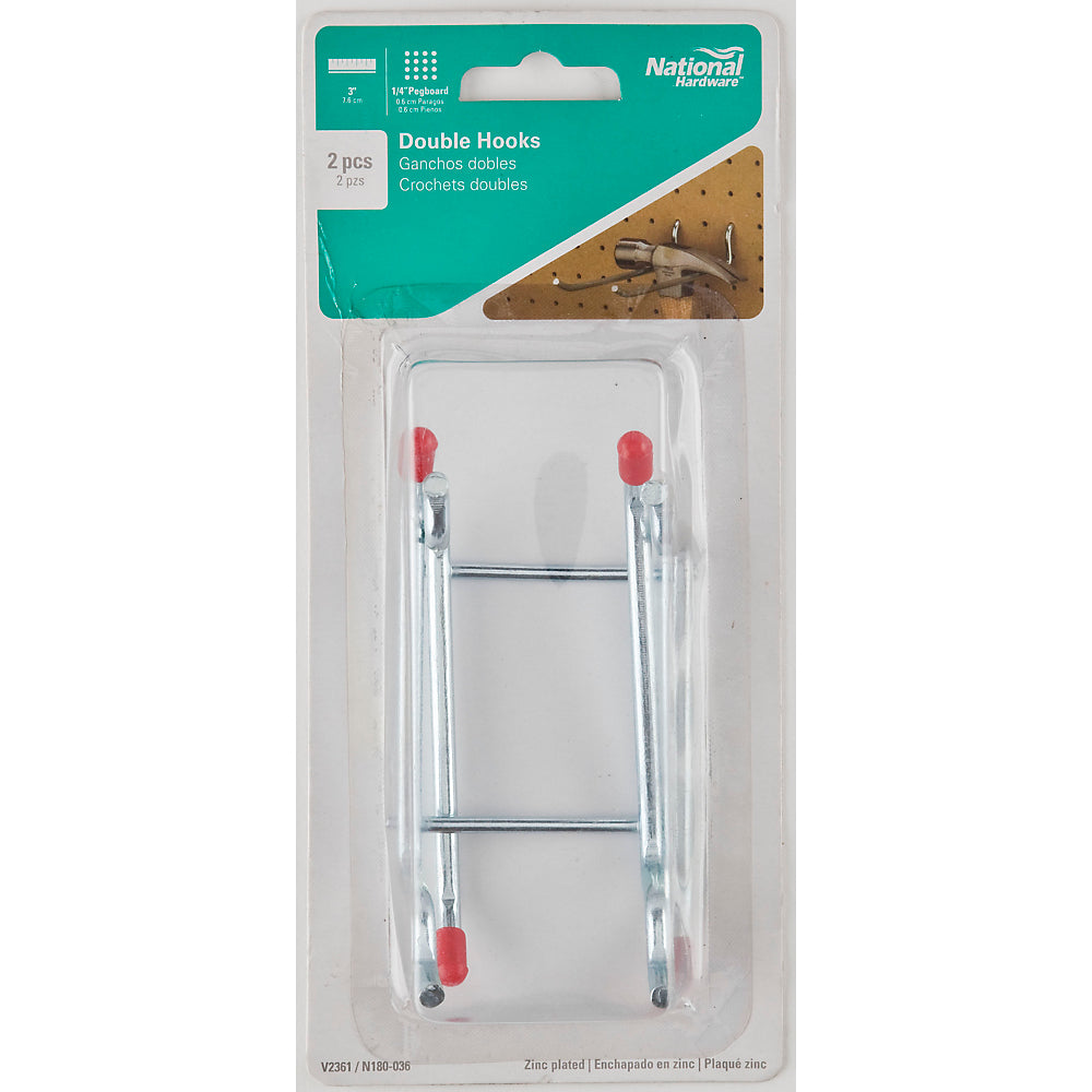 National Hardware® N180-036 Zinc Plated Double Hook, Steel, 3", 2 Pack